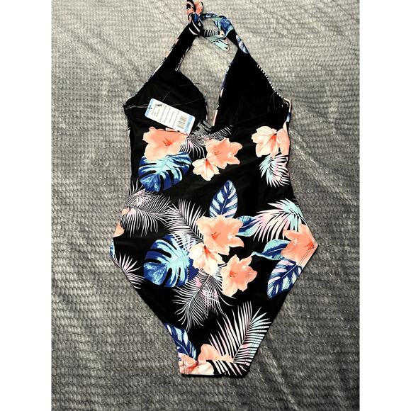 DKNY tummy control floral halter swimsuit womens large tropical vacation travel - Picture 8 of 8